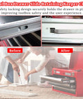 12 Pack Tool Box Drawer Slide Retaining Clips Heavy Duty 2 Inch Double Loop Pull Out Stop Style in use before and after
