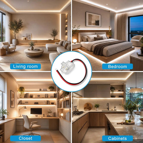 Twenty Pack 8Mm Two Pin Solderless Led Strip To Wire Connectors Snap And Go Transparent Adapters in modern home lighting.