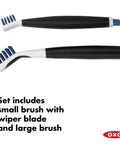Blue Good Grips Deep Clean Brush Set with big grout brush and small brush with wiper blade, shown side by side.