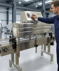 AOXHUGB Heat Shrink Tunnel Machine 4.0 Inch Diameter For Bottle Labeling PVC and POF Film, adjustable speed control in action.