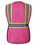 Women High Visibility Safety Vest Packing Nine Multi Pockets Sewn From Cool Breathable Mesh With Glowing Reflective Strips For Tough Job Sites Or Dusk Runs Built Different In Dope Rainbow Pink To Keep You Comfortable - back view.