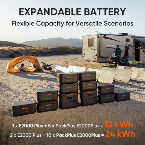 Go-To High Capacity Portable Power Station With 2042Wh LiFePO4 Battery, 3000W AC Output, Solar Generator setup with camper and tent