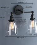 Two Light Swing Direction Wall Sconce With Switch And 5.6 Inch Bell Glass Shade Vintage Industrial Double Head Wall Light 180 Degree Adjustable Black Finish E26 Compatible Bulbs