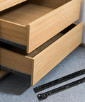 Bottom Mount Iron Drawer Slides Replacement With Guide And Glides, shown next to open wooden drawers, 1 Pair