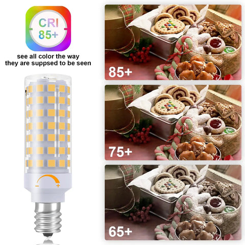 Dimmable E12 LED Bulb 7W Replaces 60W Halogen, Warm White 3000K, comparison of color rendering with CRI 85+