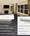 13 Foot Smooth Sliding Ceiling Curtain Track With Wall Mounts Heavy Duty Aluminum Curtain System For Home And Office Quiet Glide Low Friction And Durable No Fuss Install in living room