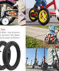 Collage of scooters and bikes with Two Pack 12.5x2.25 Inner Tubes Fits 12 To 12.5 Inch Tires For Pocket Bikes, Gas Scooters shown.