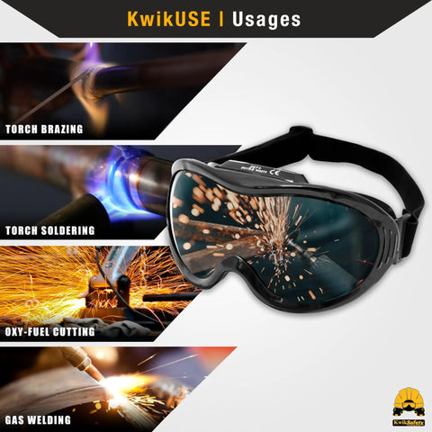 PIT VIPER Shade 5 Welding Goggles With Anti Fog Anti Scratch Lenses shown in use for torch brazing and gas welding.