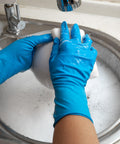 Workhorse Grade 14 Mil Thick Blue Latex Heavy Duty Industrial Work Gloves With Rock Solid Textured Grip Powder Free Chemical Resistant Multi Purpose Safety Gear Box Of Fifty X Large used for washing dishes in soapy water.
