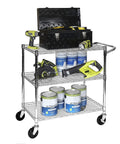 Heavy Duty Metal Rolling Utility Cart With 3 Adjustable Steel Shelves And Handy Handle Bar, NSF Commercial Grade, 500 Lb Capacity, Perfect For Restaurant, Garage, Warehouse, Kitchen, Or Office, 36 Inch Wide, with tools