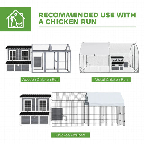 Diagram showing various runs compatible with Wooden Chicken Coop 39 Inch With Nesting Box And Pull Out Tray, Waterproof Roof