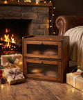 Big Ol Wooden Bread Box For Kitchen Countertop With Two Layer Design And Clear Acrylic Window Rustic Brown Finish in cozy setting