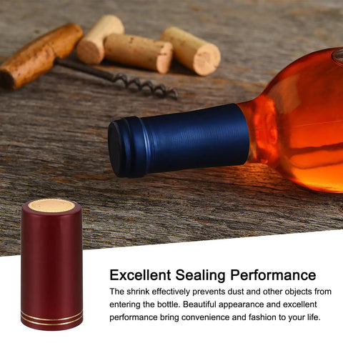 Top Shelf Pvc Heat Shrink Caps With Tear Tab For Wine Bottles 120 Piece Pack 30x60mm Red Bottle Seal on wine bottle neck.