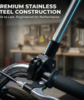 Close-up of Sturdy Stainless Steel Flag Pole Mount for Motorcycles and Bicycles with telescopic bracket on handlebar.