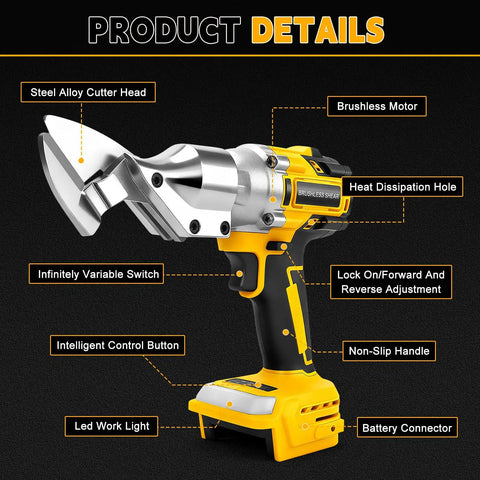 Gpaentsn 14 Gauge Sheet Metal Shears For Milwaukee M18 Brushless Cordless Tool with steel alloy cutter head and non-slip handle.
