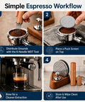 Step-by-step process using Three Pack 53 Point 3 Millimeter Espresso Puck Screen Kit for 54 Millimeter Portafilters Fits Barista Express Pro