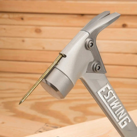 Close-up of AL-PRO Aluminum Framing Hammer 14 Oz with Straight Rip Claw and magnetic nail starter, smooth face.