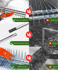 Comparing 15 Inch Dethatcher Lawn Rake With Adjustable Handle for durability vs competitor, showing steel tubes and tines.