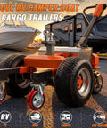 Heavy Duty Electric Trailer Dolly With 7500 Lbs Capacity, 24V 800W Motor Power, Six Wheel Off Road Anti Tip Design, Dual Ball Hitch Mount For Rv Campers And Boats Easy Load Handling with red wheels on road.