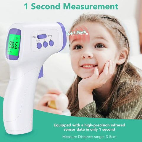 Touchless Digital Forehead Thermometer For Adults And Kids At Home Non Contact Infrared Reading Quick Fever Alerts Safe Easy To Use Temperature Checker, purple
