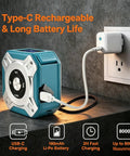 Hella Reliable Zero Hassle Two In One Laser Tape Measure With 131 Foot Laser Distance Meter, Type-C charging on a countertop.