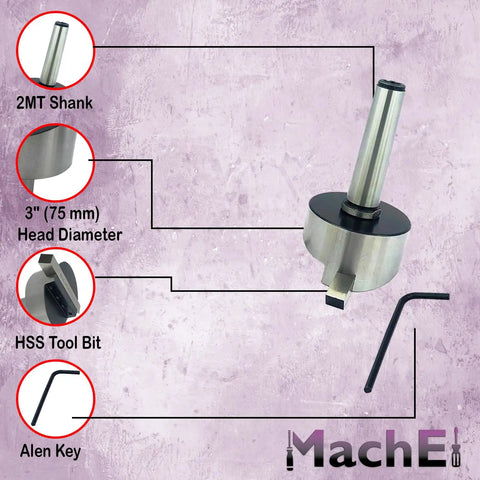 Heavy Duty Workhorse 3 Inch Fly Cutter Featuring Rock Solid 2MT Shank And Dead On Precise HSS Tool Bit for lathes with included Allen key.