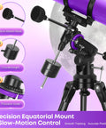 150mm Aperture Newtonian Reflector Telescope for Adults and Beginners with Equatorial Mount features slow-motion control