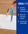 Geometry Set With Compass And Protractor For School Use Draw Circles Up To 13 Inches With An Easy Grip Compass And Clear 6 Inch Protractor Durable Math Tools For Class Homework And Back To School Assorted Colors. Compass drawing circle on paper with protractor