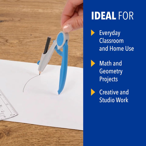 Geometry Set With Compass And Protractor For School Use Draw Circles Up To 13 Inches With An Easy Grip Compass And Clear 6 Inch Protractor Durable Math Tools For Class Homework And Back To School Assorted Colors. Compass drawing circle on paper with protractor