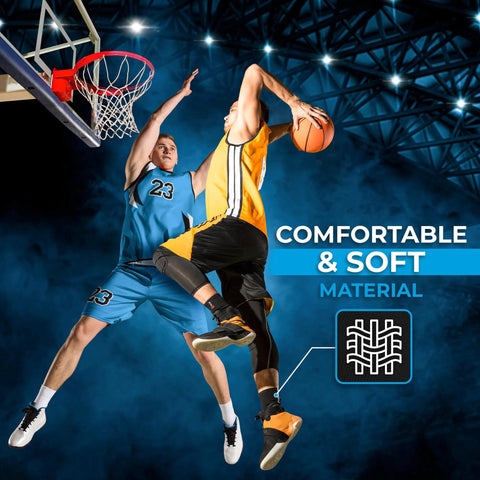Basketball game showing player wearing Unisex Ankle Support Brace For Sprained Ankle, Stabilizer Sleeve For Women And Men, Black, Size L XL