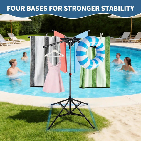 Outdoor Pool Towel Rack With Adjustable Height From 41.3 To 61.8 Inches Built Tough Freestanding Stand With Four Legs And Six Foldable Arms