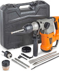 10 Amp Rotary Hammer Drill With Vibration Control Three Modes Demolition Kit Chisels And Bits In Carry Case