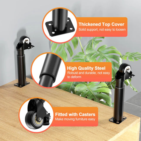 Adjustable Furniture Legs With 2.36 Inch Swivel Casters Heavy Duty Replacement Feet For Cabinet Sofa Bed Dresser Couch And Coffee Table Height From 7.08 Up To 12.2 Inches Caster Included 9.44 To 14.56 Set Of 4 shown on wooden surface with plant background