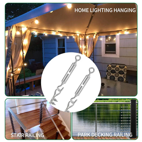 Heavy Duty Cable Railing Kit With 4 M6 Hook And Eye Turnbuckles displayed in various outdoor settings