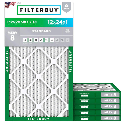 12x24x1 MERV 8 Electrostatic Pleated Air Filter Six Pack For Furnaces, Air Conditioners, And Heat Pumps With Essential Dust Defense