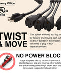 4 Way Power Splitter Turns A Single Outlet Into Four Independent Outlets For A Cleaner Desk Setup With A Compact 1.5 Foot Y Style Extension Cord UL Listed 3 Prong Plug Black SJT 16 AWG, black 4-outlet cord