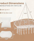 Double Hammock Chair With Cushions For Indoor And Outdoor Hangouts Boho Macrame Swing Seat That Fits Two People dimensions