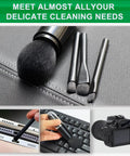 Four Pack Microfiber Duster Brush Set For Keyboards Phones Cars And More with ultra soft fibers shown on various devices