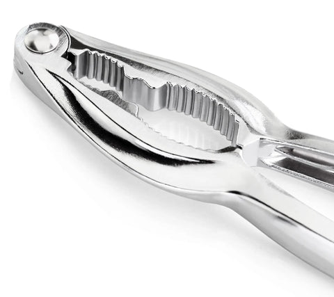 Close-up of 8 Piece Seafood Tool Kit with Lobster Crackers and Forks, Pro Grade Chrome Plated Zinc Alloy, Ergonomic Handles