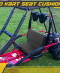 Go Kart Two Seater Seat Cushion With Elastic Straps installed on go-kart, Waterproof PU Go Cart Seats For Two, shown outdoors