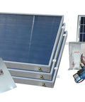 Top Shelf Three Panel Hybrid Solar Water Heater Kit With Automatic Electric Backup Easy Single Row Roof Setup For Home Or Cabin Straight Up Utility Bill Savings components including three solar panels and plumbing fittings