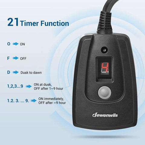 Outdoor Timer For Electrical Outlets Waterproof Weather Resistant Plug In Countdown Timer With Two Grounded Outlets For String Garden Lights 15A 125V 0.5 HP UL Listed