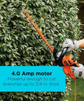 Person using 22 Inch Electric Hedge Trimmer With Dual Action Blades And Full Wraparound Handle, 4 Amp Corded Power on shrubs