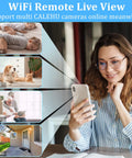 Woman viewing Ultra Tiny WiFi Hidden Camera Nanny Cam 1080P Mini Home Security on phone with live feed of baby, pets, elder, home