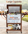 54 Quart Wooden Patio Cooler Cart With Wheels And Foldable Side Shelves Bottle Opener And Bottom Storage Insulated Beverage Cooler