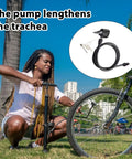 Heavy Duty Universal Air Pump Hose Extension With Leak Free Double Layer Material Versatile Valve Adapter Keeps Knot Free Ensuring Solid Performance Easy Storage Handle Car And Ball Inflation Tasks Without Breaking the Bank At All Right Now. woman inflating bicycle tire with pump hose extension