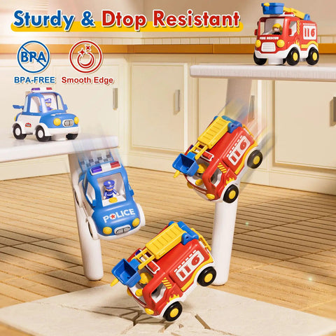 Rescue Ready Remote Control Fire Truck And Police Car Set For Toddlers And Kids 3 4 5 Years Old with smooth drop-resistant design