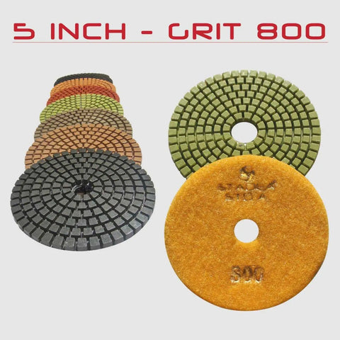 Pro Grade 5 Inch Wet Diamond Polishing Pads Set For Concrete And Stone Grits 800 Standard A Resin Bonded Wet Polishing Pad