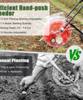 12 Nozzle Manual Seed Planter With 6 Seed Plates for efficient hand-pushing, adjustable spacing and depth on field, manual planting illustration