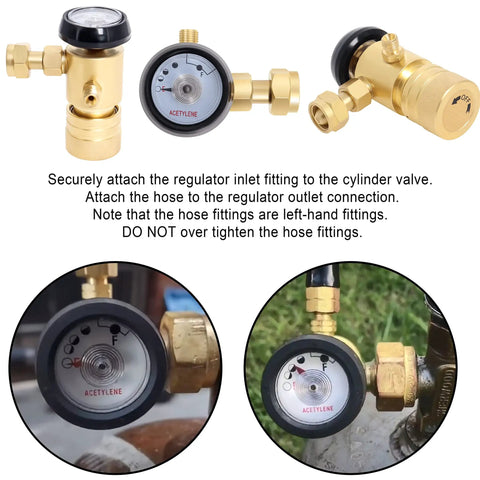 Close-up of acetylene regulator parts for Self-Lighting Hand Torch Kit For HVAC And Plumbing, air acetylene compatible system.